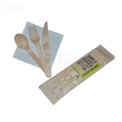 China Disposable Biodegradable Wooden Cutlery Fork Knife Spoon Napkin Set for sale