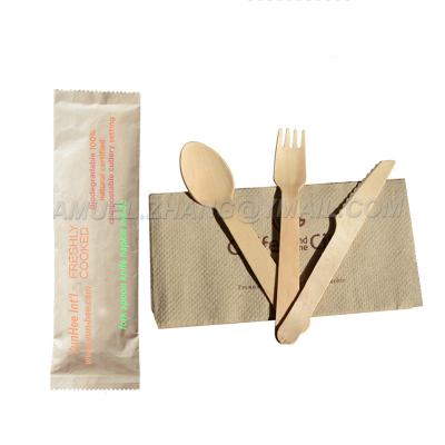 China Reusable Disposable Wooden Fork Knife Spoon Series 6 Inch Disposable Wooden Cutlery Wholesale for sale