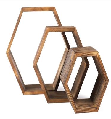 China Eco - Friendly Wooden Hexagon Shelves - Rustic Floating Honeycomb Shelves for sale