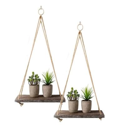 China Eco - Friendly Rustic Shelf Packs Wooden Hanging Shelf With Twine Rope Hanging Floating Shelves for sale