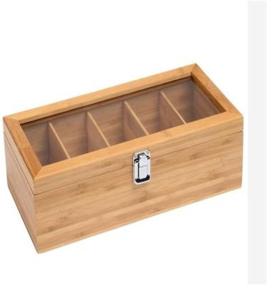 China Europe Hot Selling 5 Compartment Bamboo Tea Bag Organizer Wooden Box With Transparent Lid Tea Box for sale