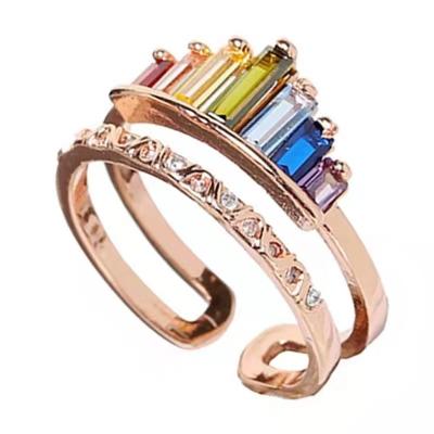 China China European and American crystal rainbow rings chic boho jewelry women's jewelry rings for sale