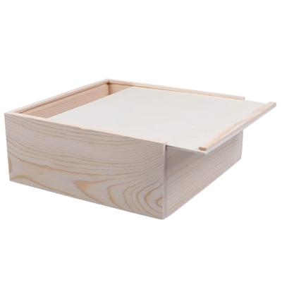 China Handmade Unfinished Cheaper Wooden Box with Sliding Lid Decorative Wooden Storage Box for Packaging Gift Box for sale