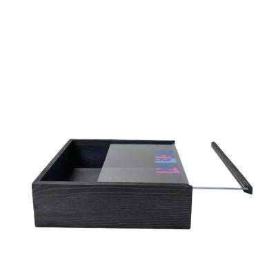 China Handmade Customized Size Black Wooden Gift Box Packaging Wooden Craft Boxes with Sliding Lid for sale