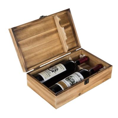 China Handmade Custom Silk Printing Single Wine Bottle Box Gift Wooden Painted Box & Case DIY Antique Custom Logo Pine Box Case for sale