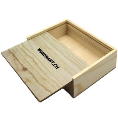 China Handmade Custom Logo Size Unfinished Pine Wood  Box Gift Packaging Box with Sliding Lid for sale