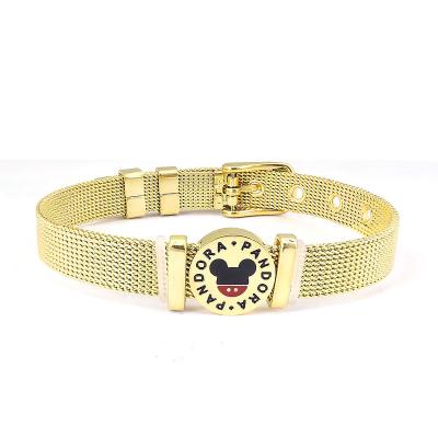 China Gold Mesh Stainless Steel Zircon Bracelet Mickey Mouse Charm Bracelet CZ Cute Cartoon Children's Fashion Jewelry for sale