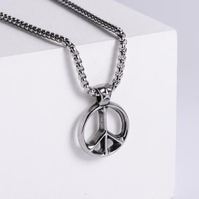 China Peace Sign World Peace Sign Sweater Stainless Steel Punk Round Pacifist Pendant Necklace for sale