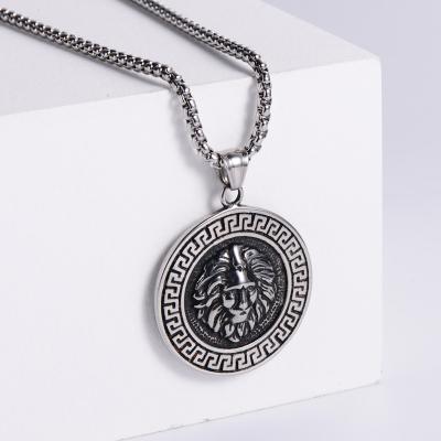 China Dominant line stainless steel necklace punk men round lion head style pendant animal pendant locomotives for sale