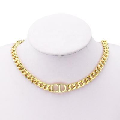 China Punk Fashion Branded CD Inspired Necklace Designer Short Choker Stainless Steel Necklace For Women Gold Jewelry for sale