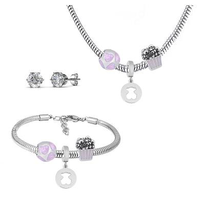 China Creactive Cute Design Lady Dangle Charm Purple Bead Sexy Lilo Friends All Fmaily DIY Stainless Steel Jewelry Set for sale