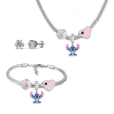 China Colorful Love Lucky Beads Charm Jewelry Set Cute Cute Stitch Love Mickey Minnie Stainless Steel Forever for sale