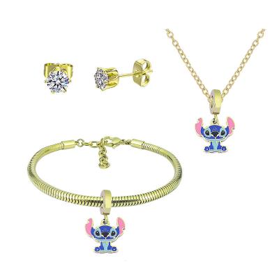 China Stitch Jewelry Set Mickey Minnie Mouse Pendant Charm CLASSIC Cute Bracelet Necklace And Earrings Stainless Steel for sale