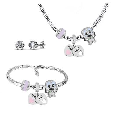 China DIY Cute Lucky Bead Mickey Football Cartoon Stainless Steel Cute Purple Awkward Jewelry Set for sale