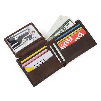 China Factory Wholesale Anti Theft Wallet For Men Genuine Leather RFID Blocking Stylish Bifold Wallet With 2 ID Window for sale