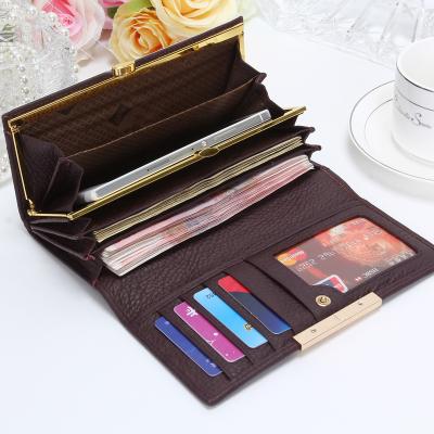 China New Lady Solid Color Buckled Women's Long Waterproof Wallet Card Holder for sale