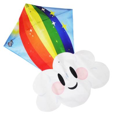 China Entertainment Custom Printing White Rainbow Clouds Cartoon Kite Toys Diamond Kite For Sale for sale