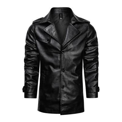 China Casual jacket 2021 autumn and winter new men's motorcycle fashionable mid length leather coat fleece lined plus size wind leather coat for sale