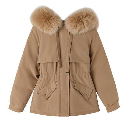 China Cotton Waist Liner Viable Short Adjustable Parka Casual Warm Winter Jackets For Women New Fur Collar Hooded Parka Coat 2021 for sale