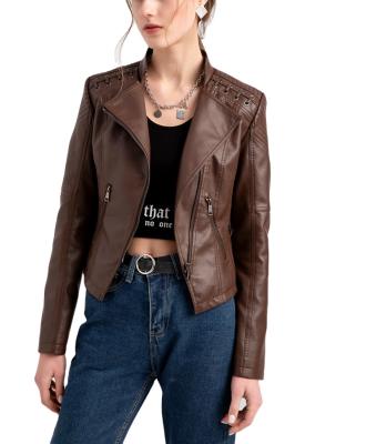 China Ecowalson Women Autumn Winter Faux Leather Jacket Zipper Stand Collar Viable Motorcycle Slim Coat for sale