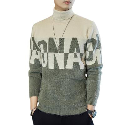 China 2021 Winter New Fashion Turtle Neck Contrast Color Pullover Men's Sweater Casual Sweater Men Style Casual Top Clothing for sale