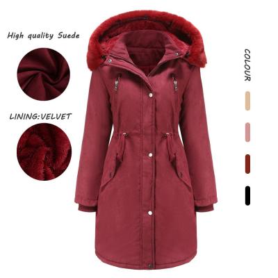 China Breathable Fashion Ladies Long Overcoats Clothes Winter Fur Trim Hoodies Cotton Warm Jackets For Women for sale