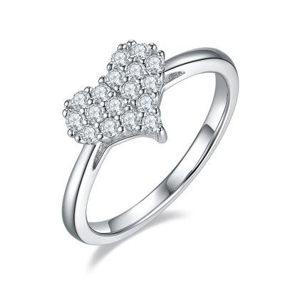 China ZuanHui romantic high quality women's jewelry 925 sterling silver rhodium plated romantic heart wedding engagement moissanite ring band for sale