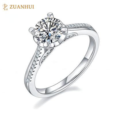 China ZuanHui 1ct Sterling Silver 1ct Sterling Silver Large Solitaire Engagement Jewelry Round Fine Radiant Cut vvs1-2 Eternity Moissanite 925 Silver Ring for sale