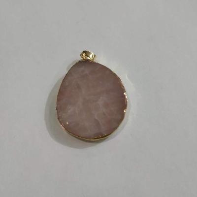 China Attractive Front Hole Or Customized Natural Gemstone Chakra Rose Quartz Tumbled Slab Stone Pendants for sale