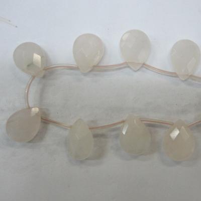 China Stone Natural Gemstone Chinese Rose Quartz Light Rose Quartz Rounded Faceted Tear Drop Beads Rounded Drops Beads for sale