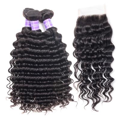 China Factory Wholesale 100% Body Wave Deep Wave Hair 3 Bundles With Lace Closures 9A Grade Hair Weaves for sale