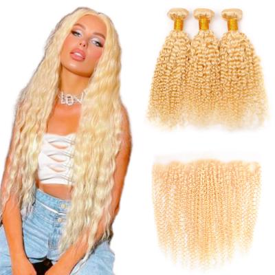 China Cuticle Aligned Virgin Mink Brazilian Human Hair Bundles Cheap Kinky Curly, Bundle Hair Body Wave Blonde 613 Seller for sale