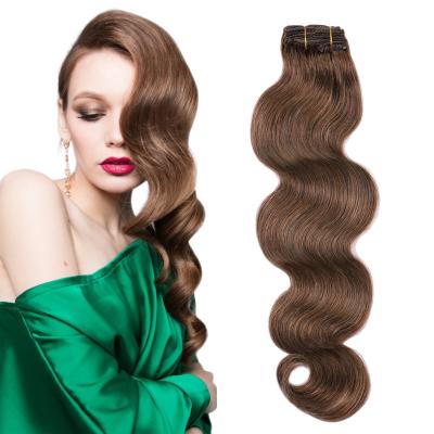 China Water Wave Factory Direct Full Double Cuticle High Quality 7 Pieces Body Wave Hand Drawn Tied Hair Clip In Hair Extensions for sale