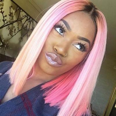 China Straight 180% Density 13x4 Lace Front Pink Ombre Wig Human Hair I Cuticle Aligned Human Hair Unprocessed Brazilian Virgin Hair Bob Wig for sale