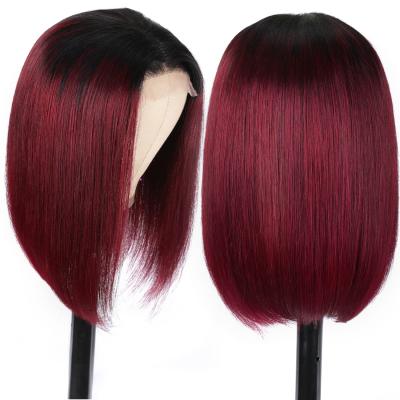 China Straight 180% Density 13x4 Lace Front Red Color Wigs Human Hair Lace Cuticle Aligned Unprocessed Brazilian Virgin Hair Bob Wig for sale