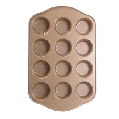 China Amazon Gold Nonstick Cupcake Pans 12 Full Size Metal Viable Hot Selling Roll Roll Gold Tins Baking Roll Pan Set for Home Kitchen for sale