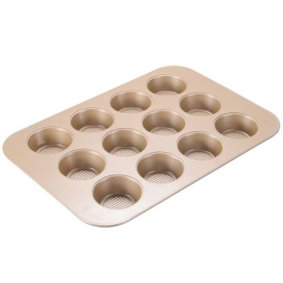 China 12 Cups Made to Order Viable Oven Nonstick Metal Baking Pans Commercial Textured Tray Muffin Tins Cupcake Pans for Home Kitchen for sale