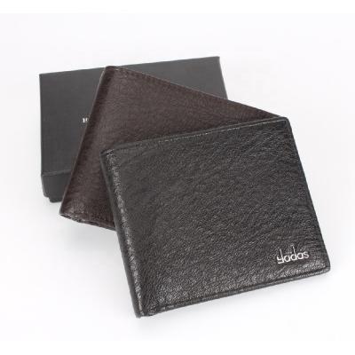 China RFID Business Men's Wallet Leather Metal Logo Bifold Short Card Wallet for sale