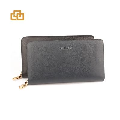 China Customaized Logo Thin Zipper High Quality Men's RFID Leather Wallet for sale