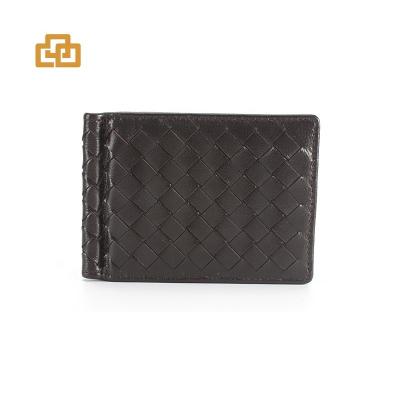 China RFID Guangzhou Supplier Sheep Leather Wallet Money Clip Weaving Wallet for sale