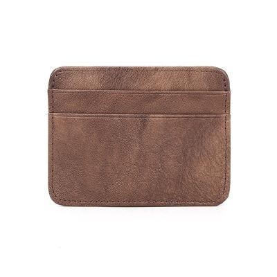 China Vintage Personalized Slim Pocket Business Card Holder Customer Logo Leather ID Card Holder for sale