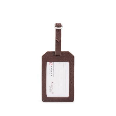 China Fasion Wholesale Fashion Brown Color Genuine Leather Saffiano Leather Luggage Tag for sale