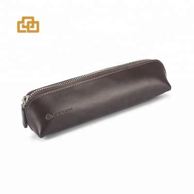 China Custom Gift Classic Stationery Logo Leather Pen Case Zipper Pencil Case Pen Bag for sale