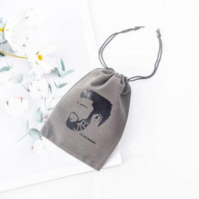 China Recyclable Gray Gray Velvet Jewelry Drawstring Pouch Small Bags With Logo Printing for sale