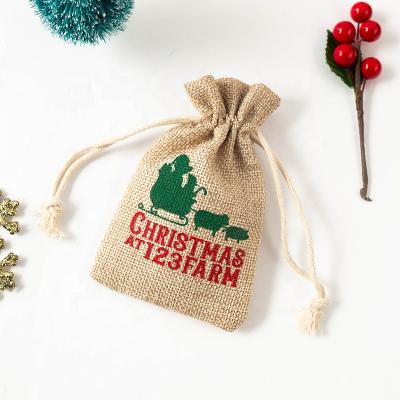 China Good Quality Small Natural Custom Printed Canvas Drawstring Wedding&Christmas Pouches Jewelry Jute Gift Wrapping Bags for sale