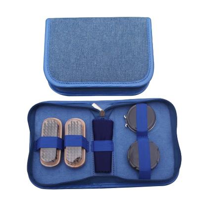 China Factory PU Leather Professional Men's Shoes Care Tools Travel Leather Shoe Blue Shine Kit On Sale for sale