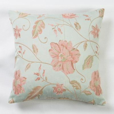 China Polyester Anti-Decubitus Green And Pink Jacquard Floral Pattern Cushion Covers Decorative Pillow Shape For Sofa Bed/ for sale