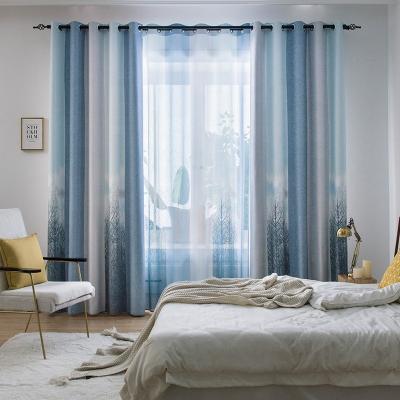 China Wrinkle Resistant Nordic Simple Style Cotton And Linen Printing Fabric With High Light Shading Blackout Custom Curtains Ready Made for sale