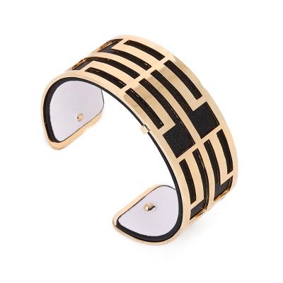 China Vintage Gold Color Cuff Bangle Women Interchangeable Leather Bangle Thick Cuff Bracelet for sale