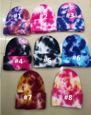 China 2021 Hot INS Style Ebay Amazon ETSY COMMON Tie Dye Knit Leather Hat Beanie for sale